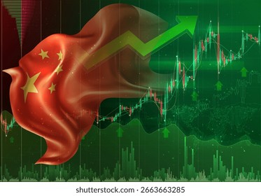 China, vetor 3d bandeira financeira tendência de aumento