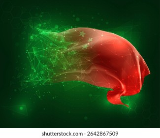 China, vector 3d flag on green background and numbers