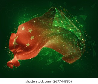 China, vector 3d flag on green background