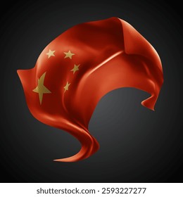 China, vector 3d flag with waves on a black background