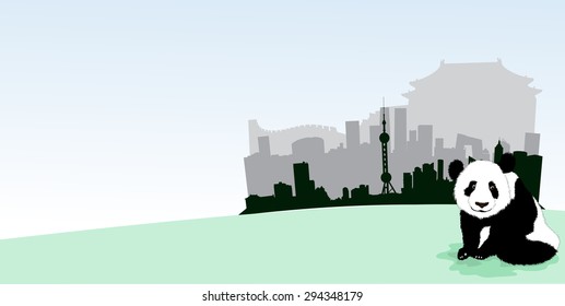 China vector banner with panda bear