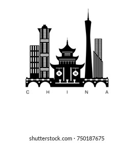 China. Vector city silhouette with windows. Vector Illustration