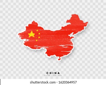 China vector flag and map. Painted in watercolor paint colors in the national flag. Isolated on transparent background