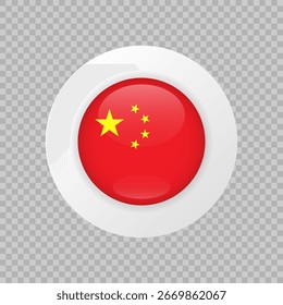 China vector flag sign. Isolated Chinese circle symbol. Glossy illustration icon for business, politics, project, sport event, travel, concept, web design, badge