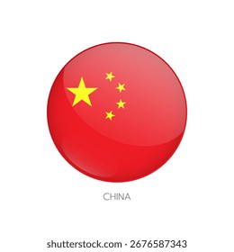 China vector flag sign. Isolated Chinese circle symbol. Glossy illustration icon for business, politics, project, sport event, travel, concept, web design, badge