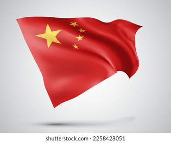 China, vector flag with waves and bends waving in the wind on a white background