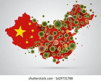 China vector map. Coronavirus on background