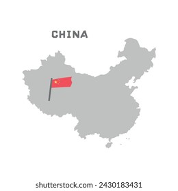 China vector map with the flag inside. Map of the China with the national flag isolated on white background. Vector illustration.