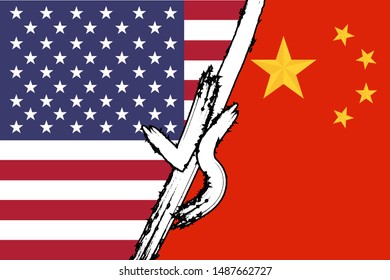 china versus usa confrontation national flags vector illustration