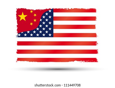 China versus USA flag. China creeping attack on the U.S.