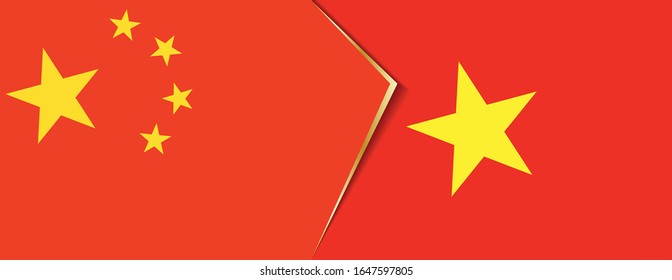 China und Vietnam, zwei Vektorillustrationen Flaggen Symbol für Beziehung oder Konfrontation.