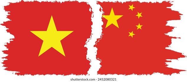 China and Vietnam grunge flags connection, vector