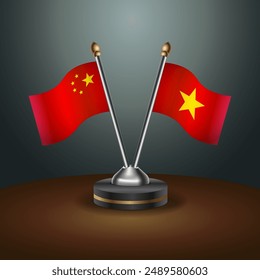 China and Vietnam table flags relation with gradient backgrund