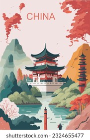 China vintage poster design concept