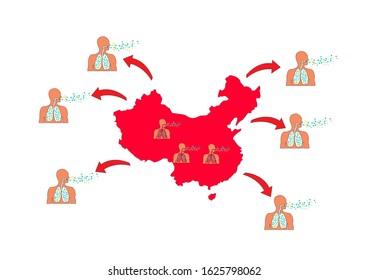 China Virus Spread Concept with Map Illustration. Corona Virus. Health Medicine Concept.Vector illustration EPS 10.