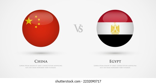 Plantilla de banderas de país de China vs Egipto. El concepto de juego, competencia, relaciones, amistad, cooperación, contra.