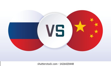 China vs Russia flags flat vector illustration. Tariff trade war crisis, relations, cooperation strategy. Concept for web page, banner, presentation, social media, ad, promo, news.