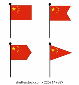 China waving flag icon set in 4 shape versions. Collection of flagpole sign for identity, emblem, and infographic. 
