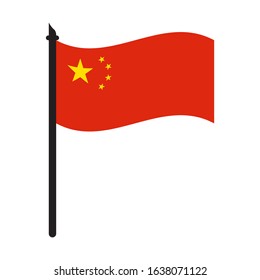 China waving flag on flagpole. icon vector illustration.
