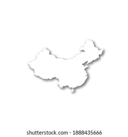 China - white 3D silhouette map of country area with dropped shadow on white background. Simple flat vector illustration.