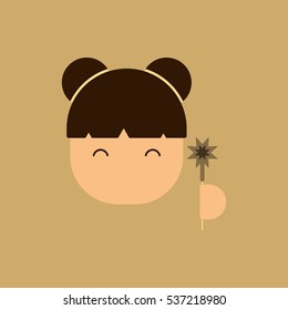 China woman face Vector illustration of Chinese new year celebration in flat style Chinese woman with sparkler