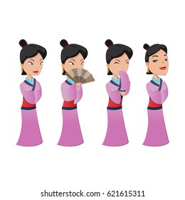 China Woman People Character Set Vector