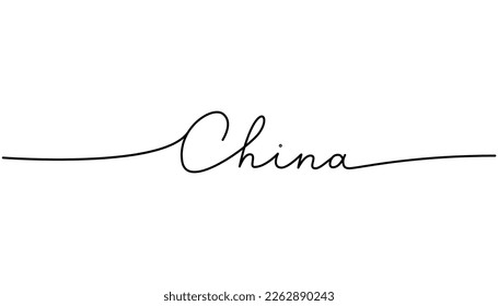 China - palabra con una línea continua. Dibujo minimalista de la ilustración de la frase. País de China - ilustración continua de una línea.
