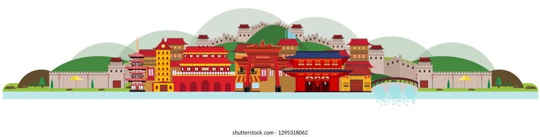 El mundo de China y la Gran Muralla China. Ilustración del vector