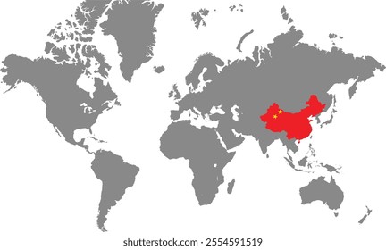 China in World Map, World Map, Geographic Map, China map, China Border line, Asia, Africa, Europe, North America, South America, Australia Oceania