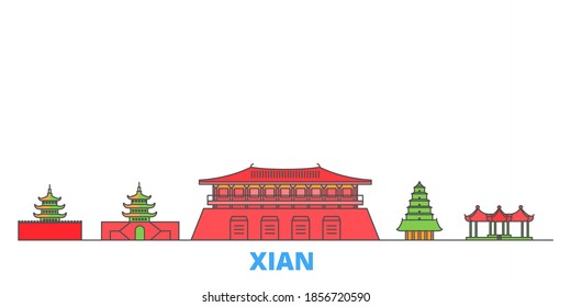 China, Xian line cityscape, flat vector. Travel city landmark, oultine illustration, line world icons