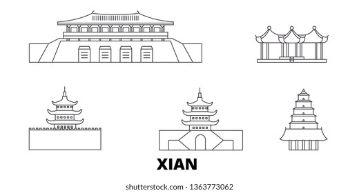 China, Xian  line travel skyline set. China, Xian  outline city vector illustration, symbol, travel sights, landmarks.