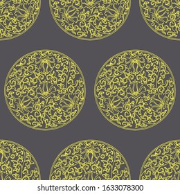 China yellow flower mascot Vector abstract seamless pattern. Vintage art deco texture , Ideal for greeting card or backdrop template design , China background