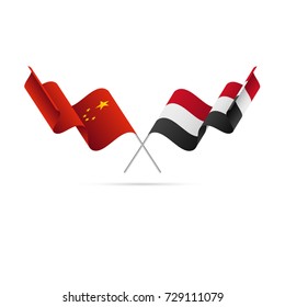 China and Yemen flags. Vector illustration.