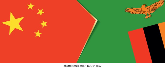 China and Zambia flags, two vector flags symbol of relationship or confrontation.