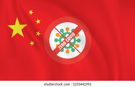 China Null-COVID-Konzept auf dem Hintergrund der Porzellanflagge. Vektorgrafik. Kontinuierliche 1-zeilige Zeichnung, Vektorgrafik.
