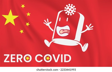 China zero COVID policy concept on background of china flag. Vector illustration. Continuous one line drawing vector illustration. China zero covid vector design template.