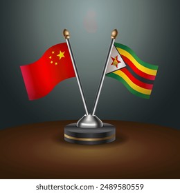 China and Zimbabwe table flags relation with gradient backgrund