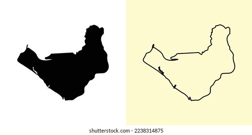 Chinandega map, Nicaragua, Americas. Filled and outline map designs. Vector illustration