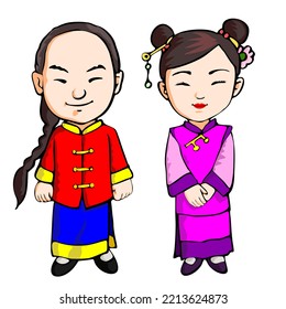 China's traditional national costume couple, Qing Dynasty, Chinese culture