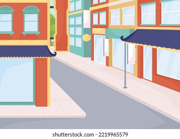 Chinatown flat color vector illustration. Urban infrastructure. Public place. Commercial district with stores. Fully editable 2D simple cartoon cityscape with beautiful architecture on background