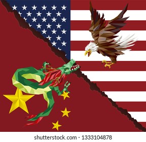 China-United States conflict and trade war vector illustration