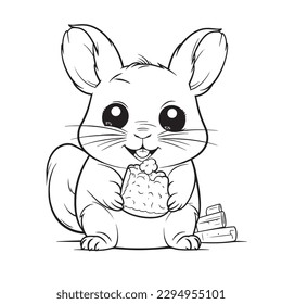 Chinchilla, páginas de colorear en blanco y negro para niños, líneas simples, estilo de dibujos animados, feliz, lindo, divertido, animal en el mundo