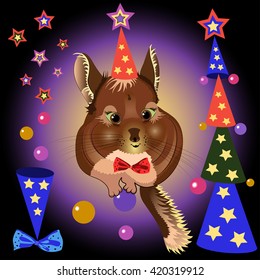 Chinchilla at the party. Cartoon illustration. Vector 10.