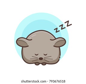 Chinchilla pet icon. Sleepy small animal, dozing. Cute cartoon line art with details. Modern flat style. Colored vector illustration isolated on white.