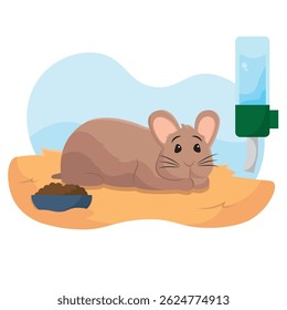 Chinchilla resting in cage. Vector illustration