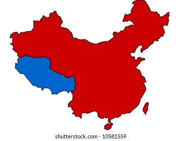 Chine Map with blue Tibet