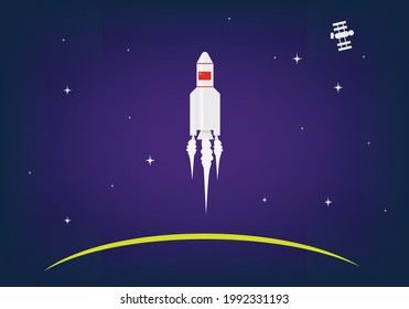 Chine Rocket goes up to space station or orbit. Editable Clip art.