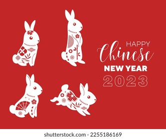 Cortado de papel de Año Nuevo chino. Elemento de diseño para la postal de bienvenida y invitación. Elemento gráfico para el sitio web. Festividades tradicionales asiáticas, cultura. Feliz Navidad. Dibujo vectorial plano de dibujos animados