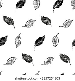 Chines peonies leaves seamless pattern for design card or invitation Floral ink hand drawn design. Floral blach and white vector background, silhouette with leaves 