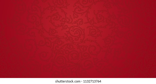 Chines red background vector design illustration. Minimal floral surface with leaves.